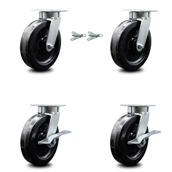 Service Caster 8 Inch Kingpinless Phenolic Wheel Caster Swivel Locks 2 Brakes SCC, 2PK SCC-KP30S820-PHR-BSL-2-SLB-2 - main